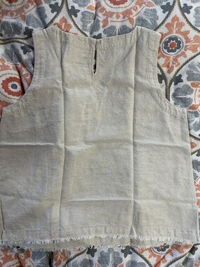 Liz Claiborne Light Cream Linen-Blend Frayed Hem Tank Top